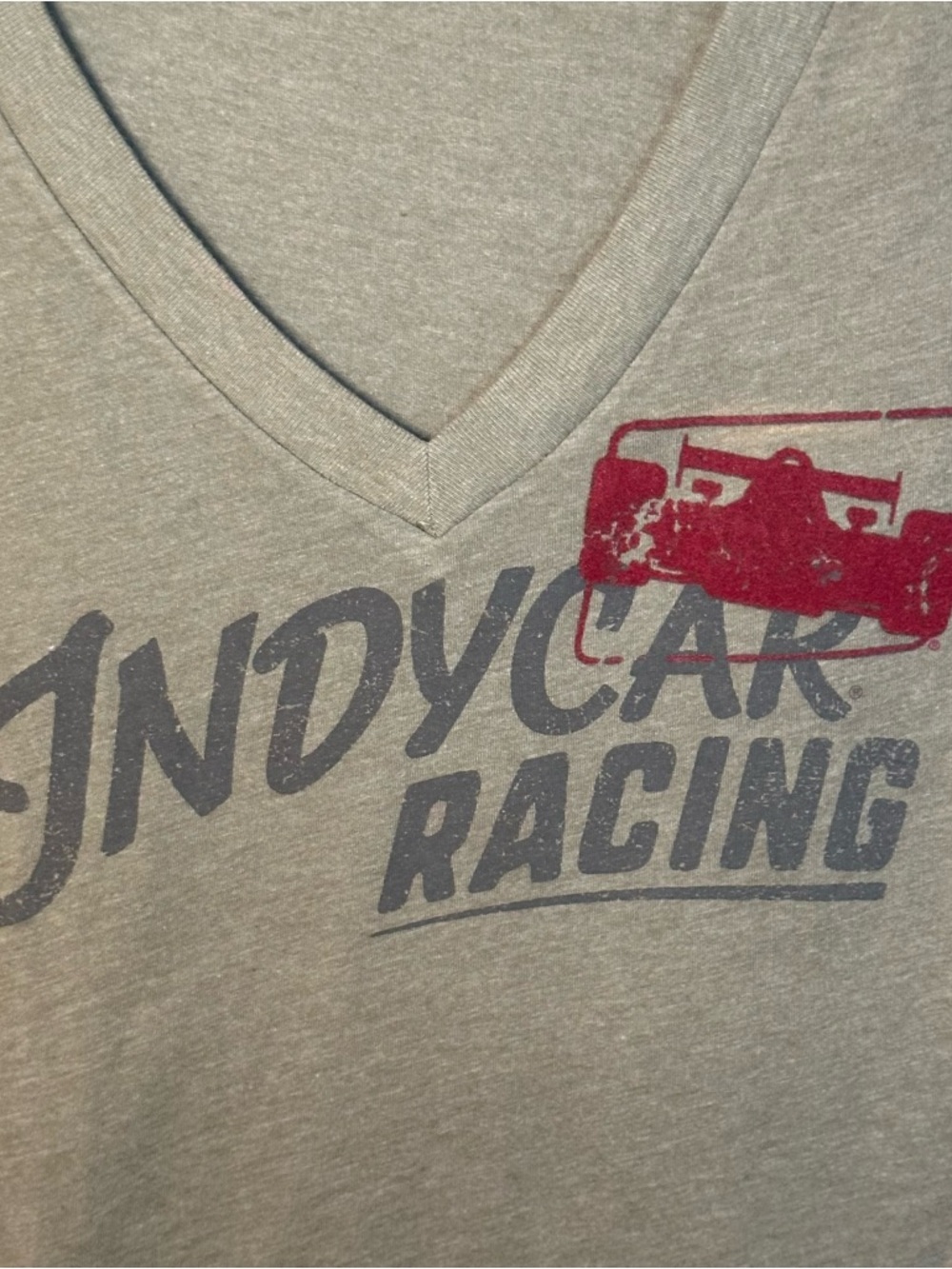 Indycar Racing Womens XL Olive Green V-Neck Velvet Textured Graphic T-Shirt - Picture 6 of 13